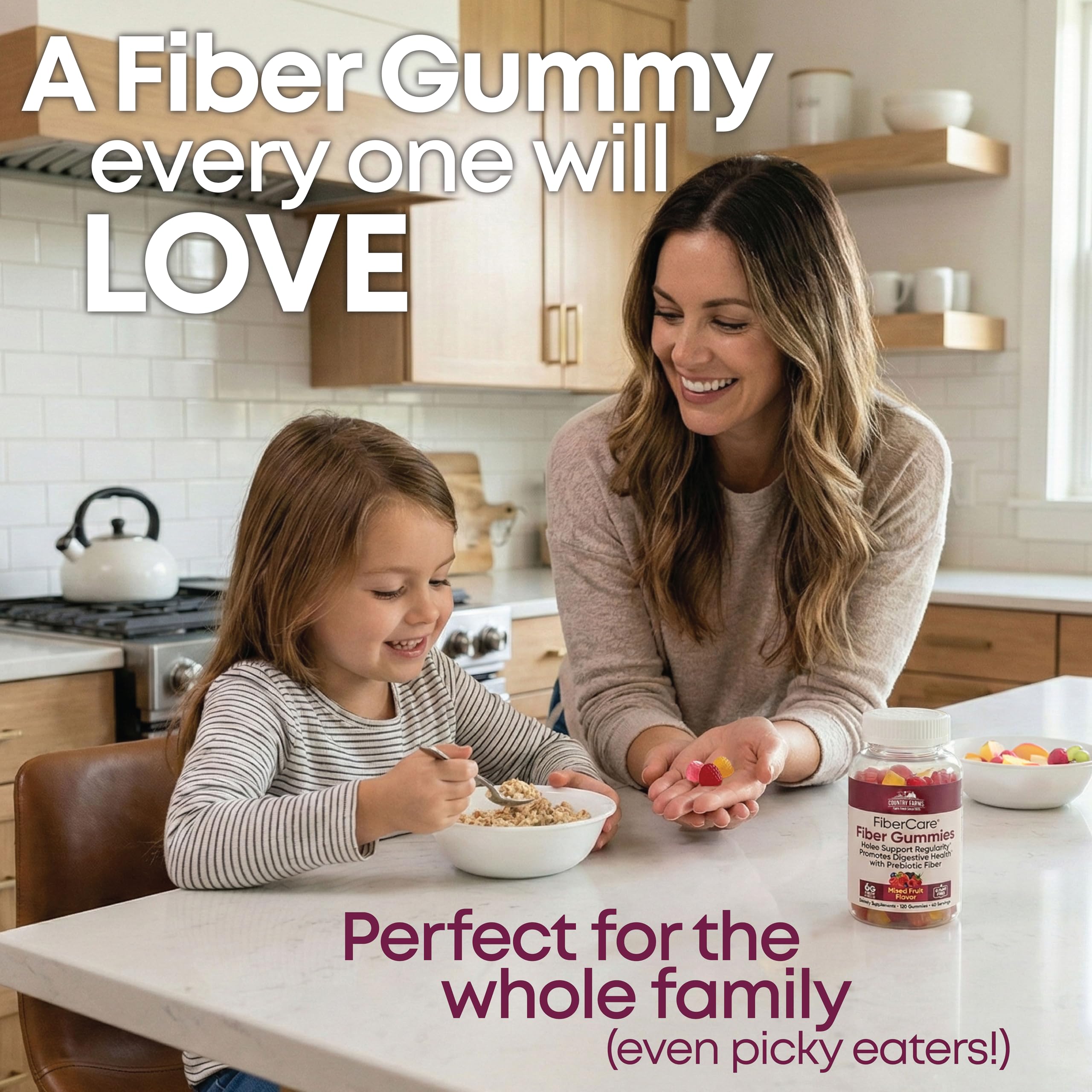 A person taking a Country Farms gummy for digestive comfort