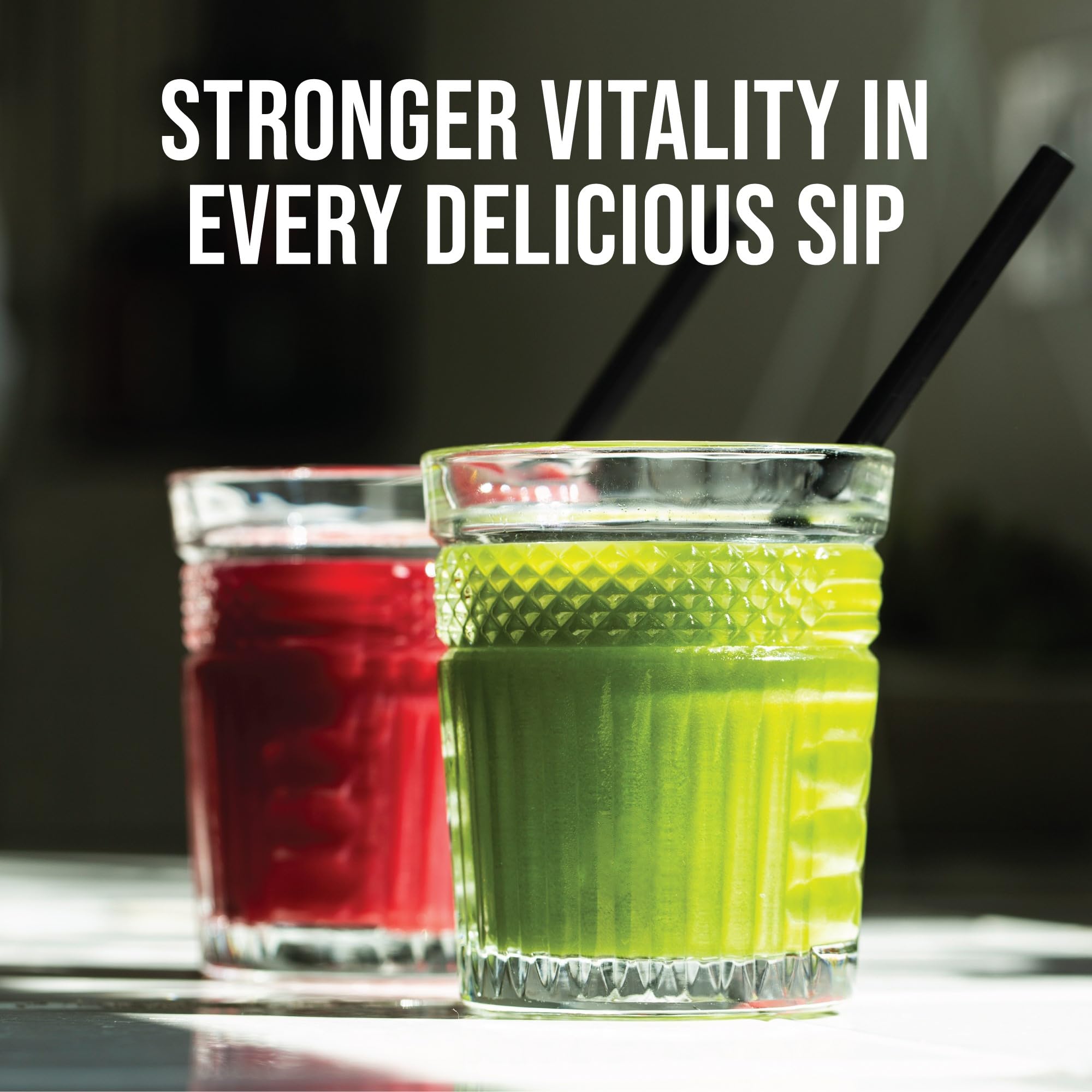Glass of prepared greens and reds drink from Country Farms for daily vitality.