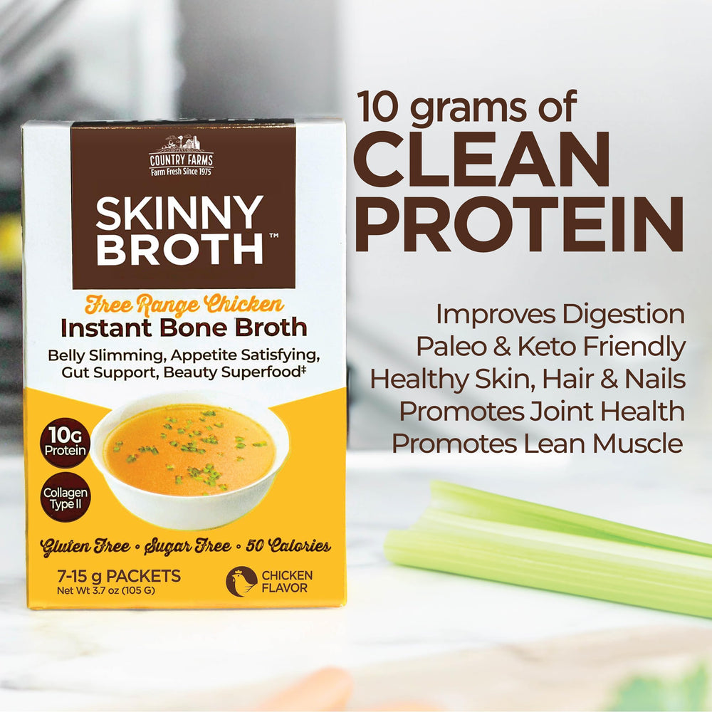 Country Farms Skinny Broth 7 Day Plan packaging emphasizes convenience