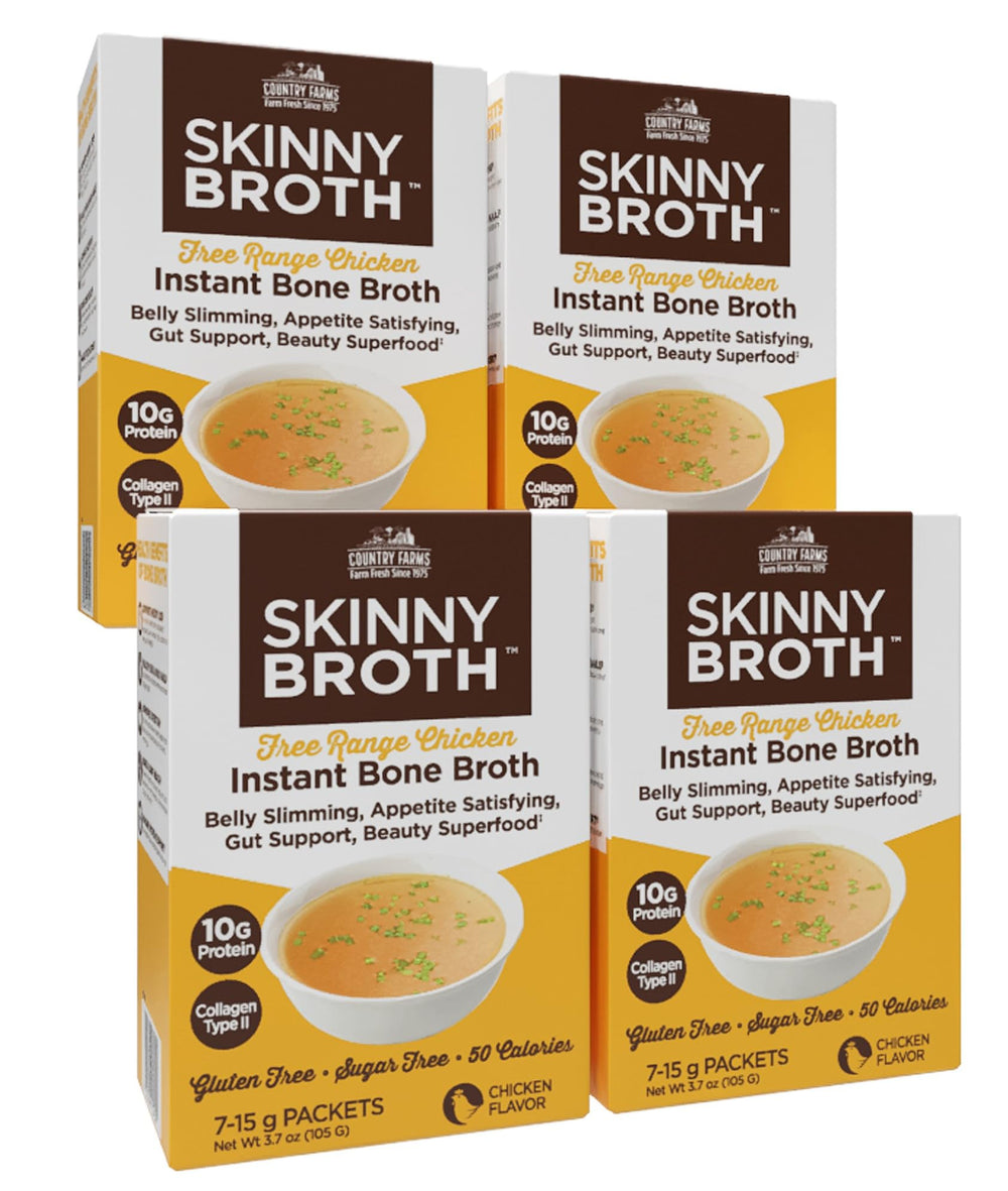 Country Farms Skinny Broth sticks being poured into a cup for a protein-rich broth