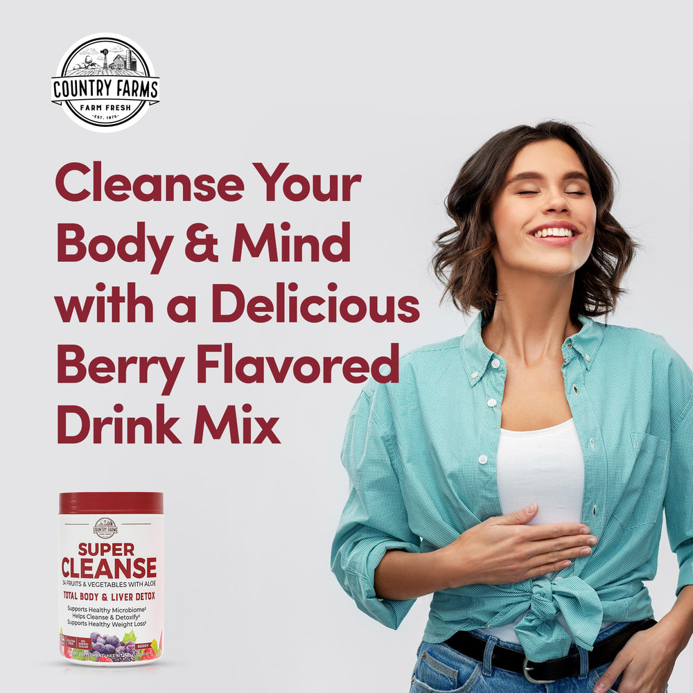 Country Farms Super Cleanse nutrition panel on the package highlights natural ingredients.