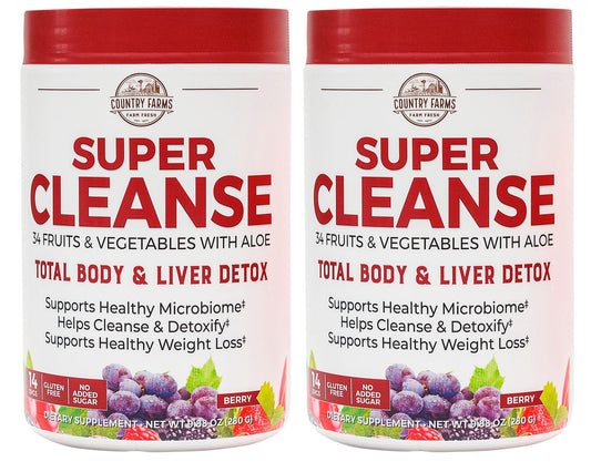Country Farms Super Cleanse tub front label showcasing gentle detox and digestive support.