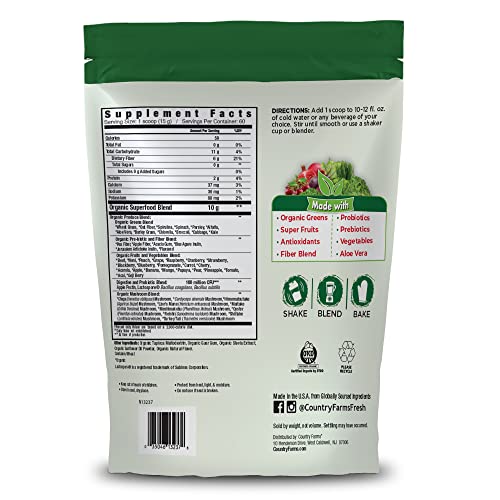 Country Farms Super Greens organic-mushroom-blend supports focus and energy naturally.