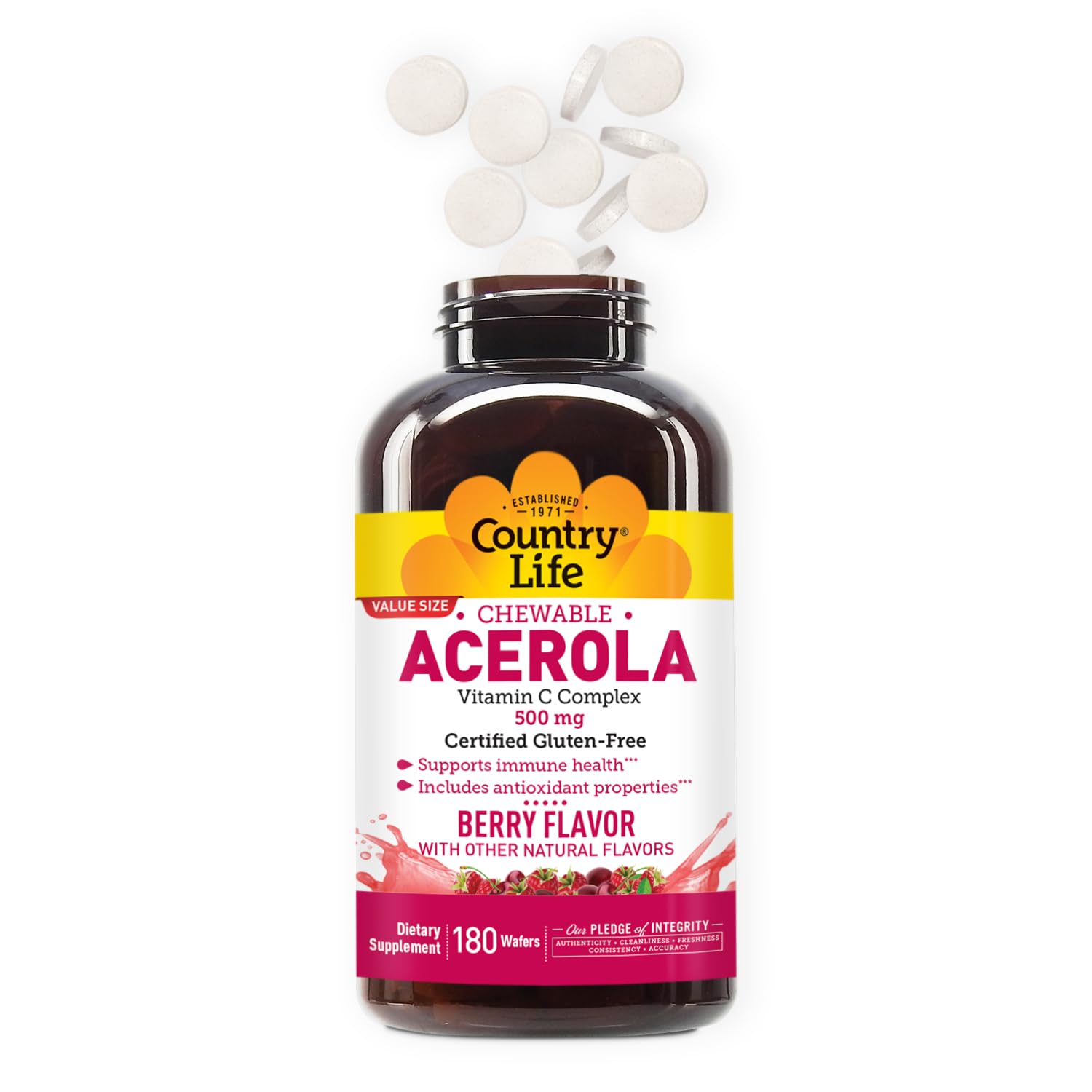 Country Life Acerola Vitamin C Complex vegan certification seal visible on front