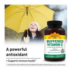 Country Life bioflavonoids-enhanced Vitamin C depiction highlights natural antioxidants.