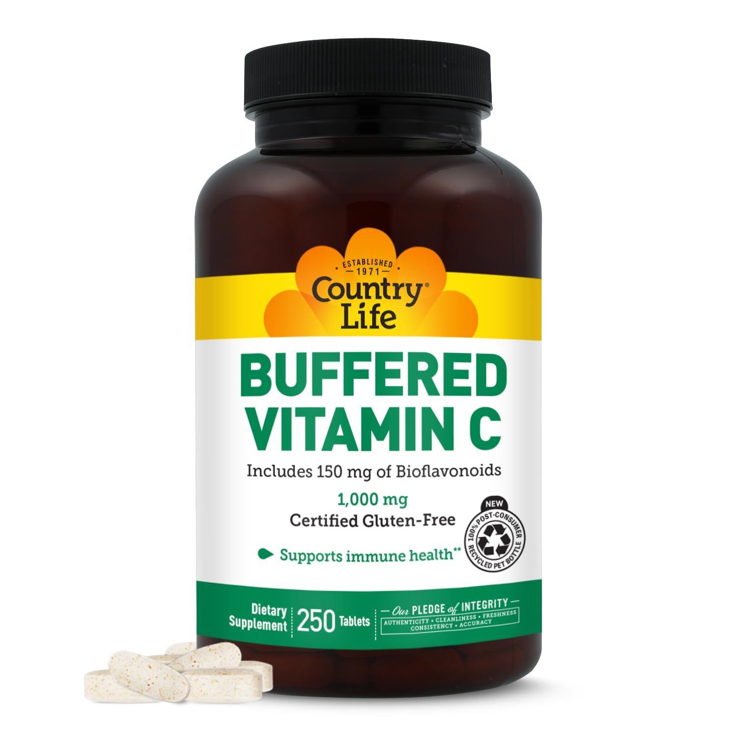 Country Life Buffered Vitamin C 1000mg bottle highlighting immune support potential.