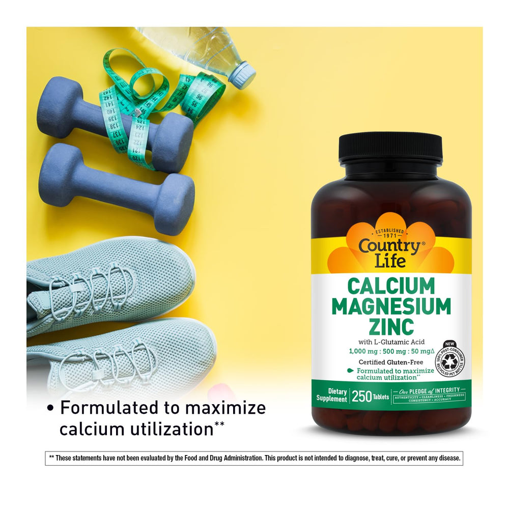 Country Life calcium magnesium zinc tablets dispensed for daily use