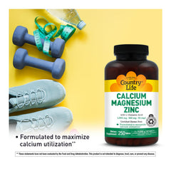 Country Life calcium magnesium zinc tablets dispensed for daily use
