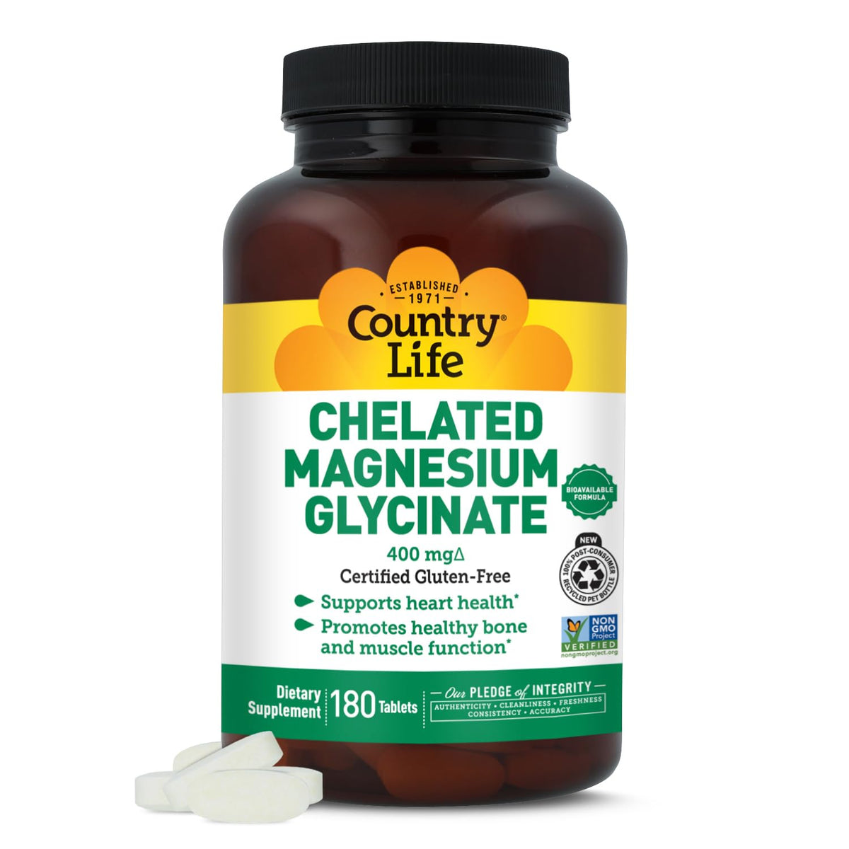 Country Life magnesium glycinate bottle for muscle support potential