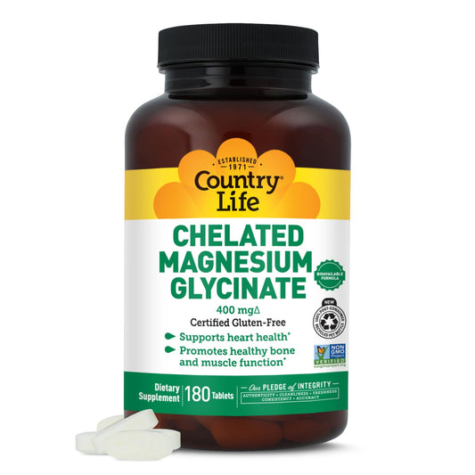 Country Life magnesium glycinate bottle for muscle support potential