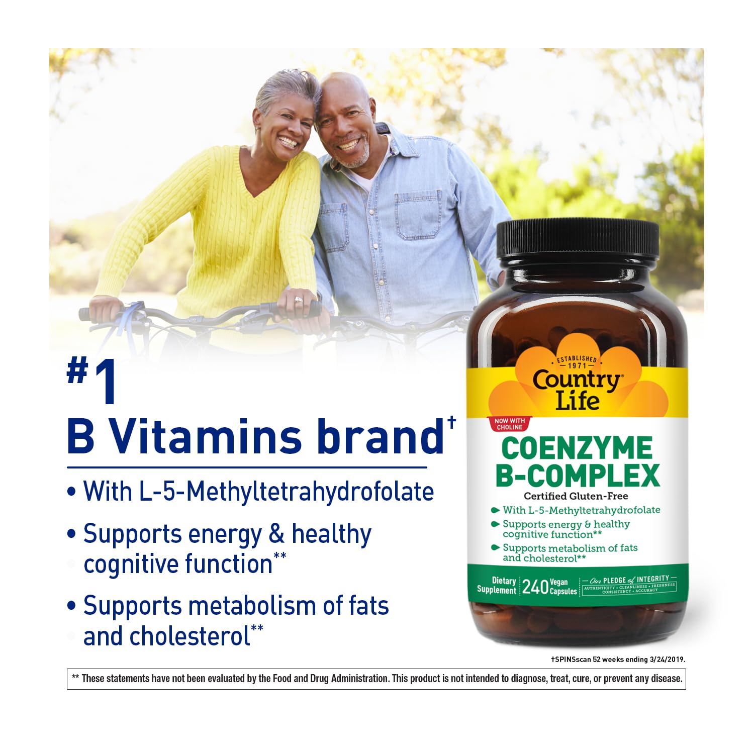 Country Life Coenzyme B-Complex vegan gluten-free icons emphasize dietary compatibility for many.