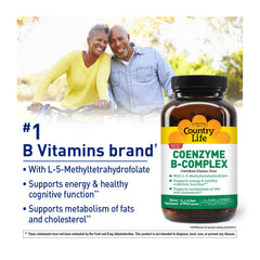 Country Life Coenzyme B-Complex vegan gluten-free icons emphasize dietary compatibility for many.