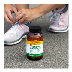 Country Life Coenzyme B-Complex label highlights active vitamins and dietary certifications.