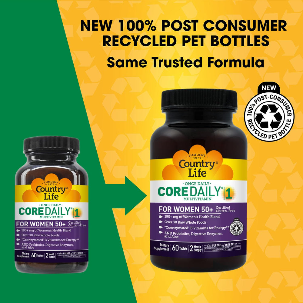 Country Life CORE Daily-1 for Women 50+ capsules displayed for easy daily use.