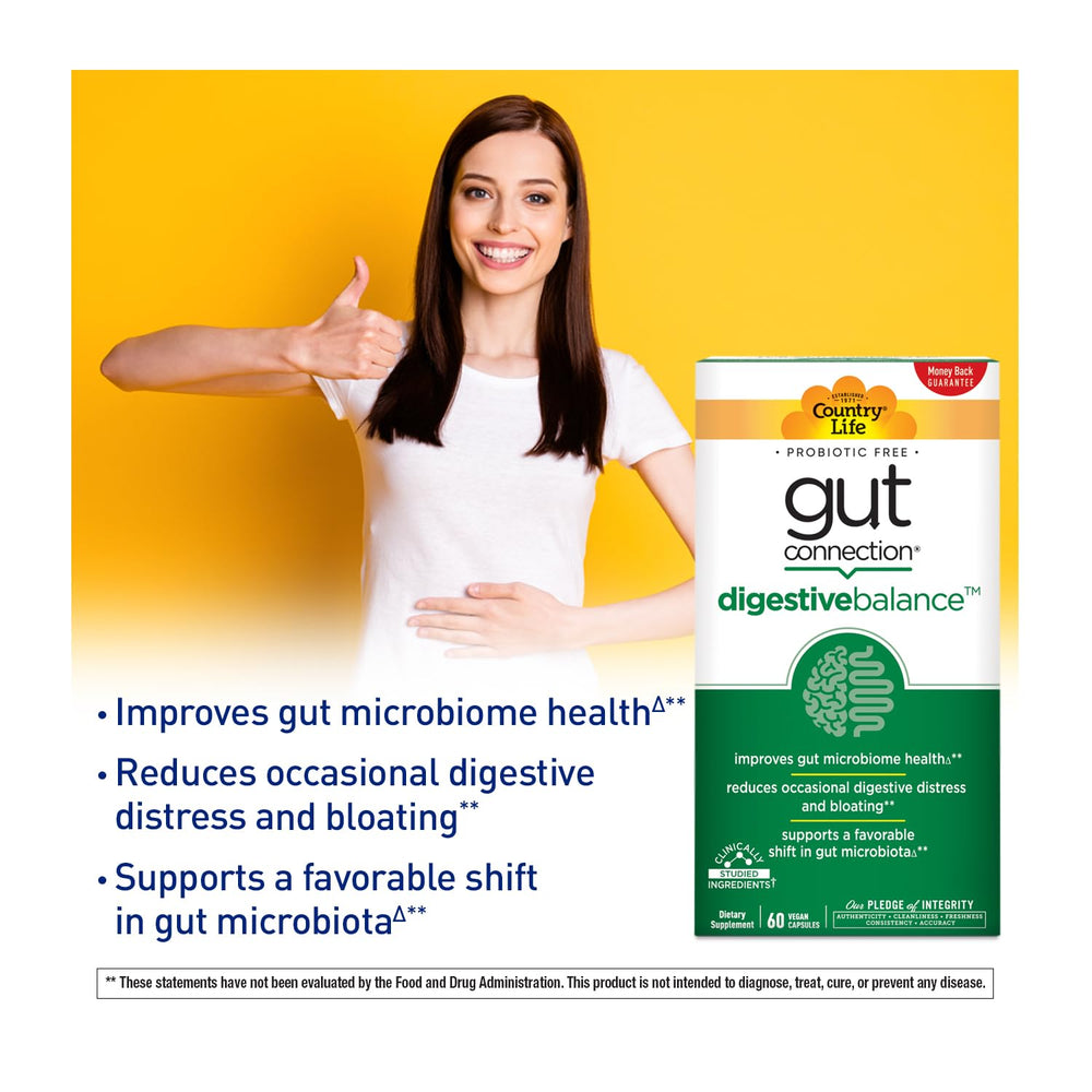 Country Life Gut Connection Organic PreticX prebiotic complex ingredient focus.