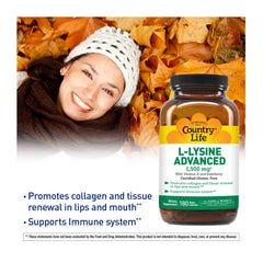 Country Life L-Lysine 1500mg daily dosing concept with three capsules per day