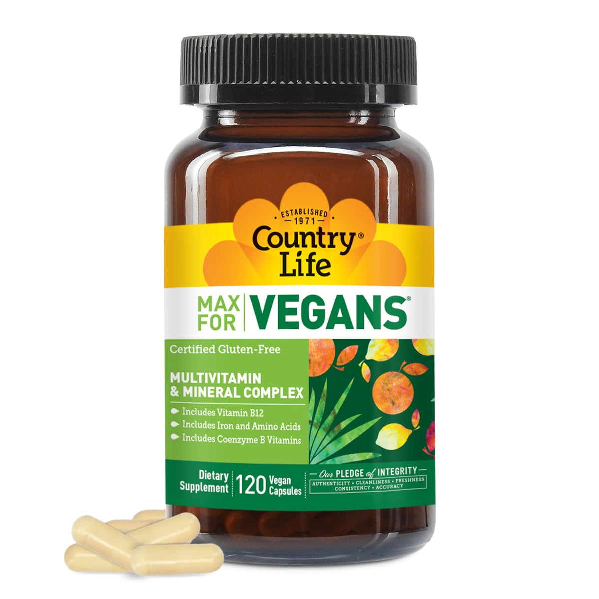 Country Life Max for Vegans bottle front showing a vegan multivitamin for daily support