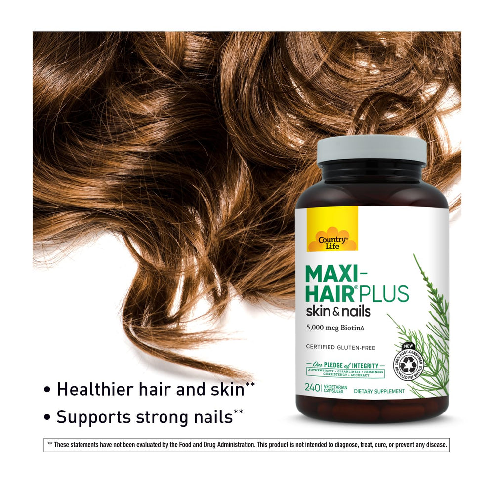 Country Life Maxi-Hair Plus Biotin botanicals and amino acids detail