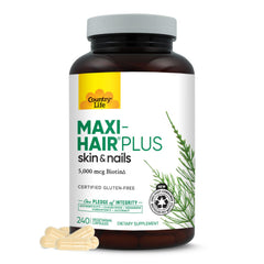 Country Life Maxi-Hair Plus Biotin bottle front for daily hair and skin support