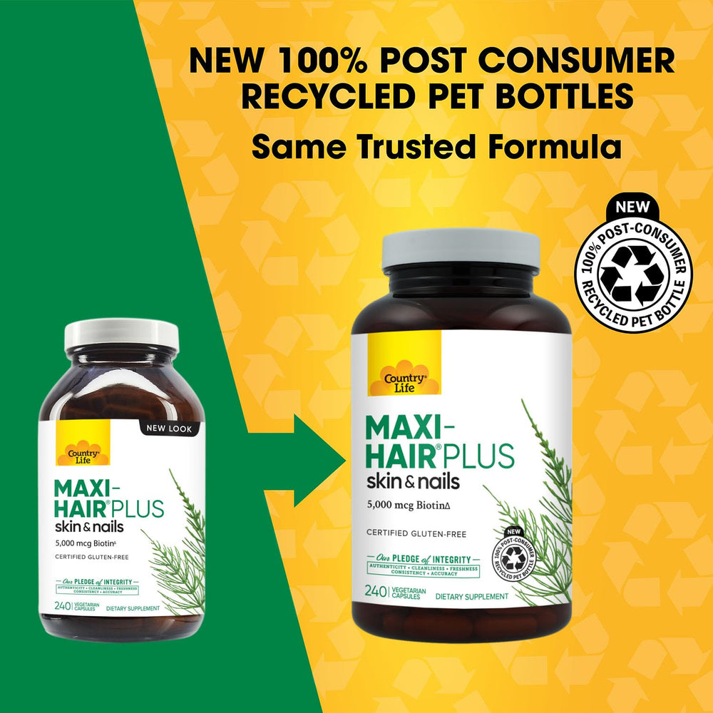 Country Life Maxi-Hair Plus Biotin capsules ready for daily routine