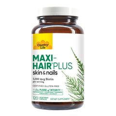 Country Life Maxi-Hair Plus Biotin ingredients label detail highlighting key nutrients