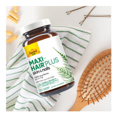 Country Life Maxi-Hair Plus Biotin vanity shot with skincare for daily routine
