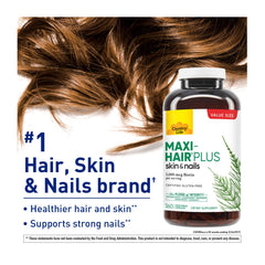 Close-up of Maxi-Hair Plus capsules highlighting biotin-rich blend