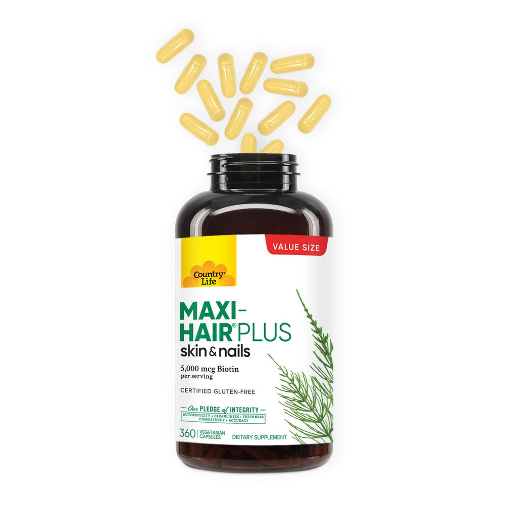 Label on Country Life Maxi-Hair Plus confirms gluten-free and vegetarian certification