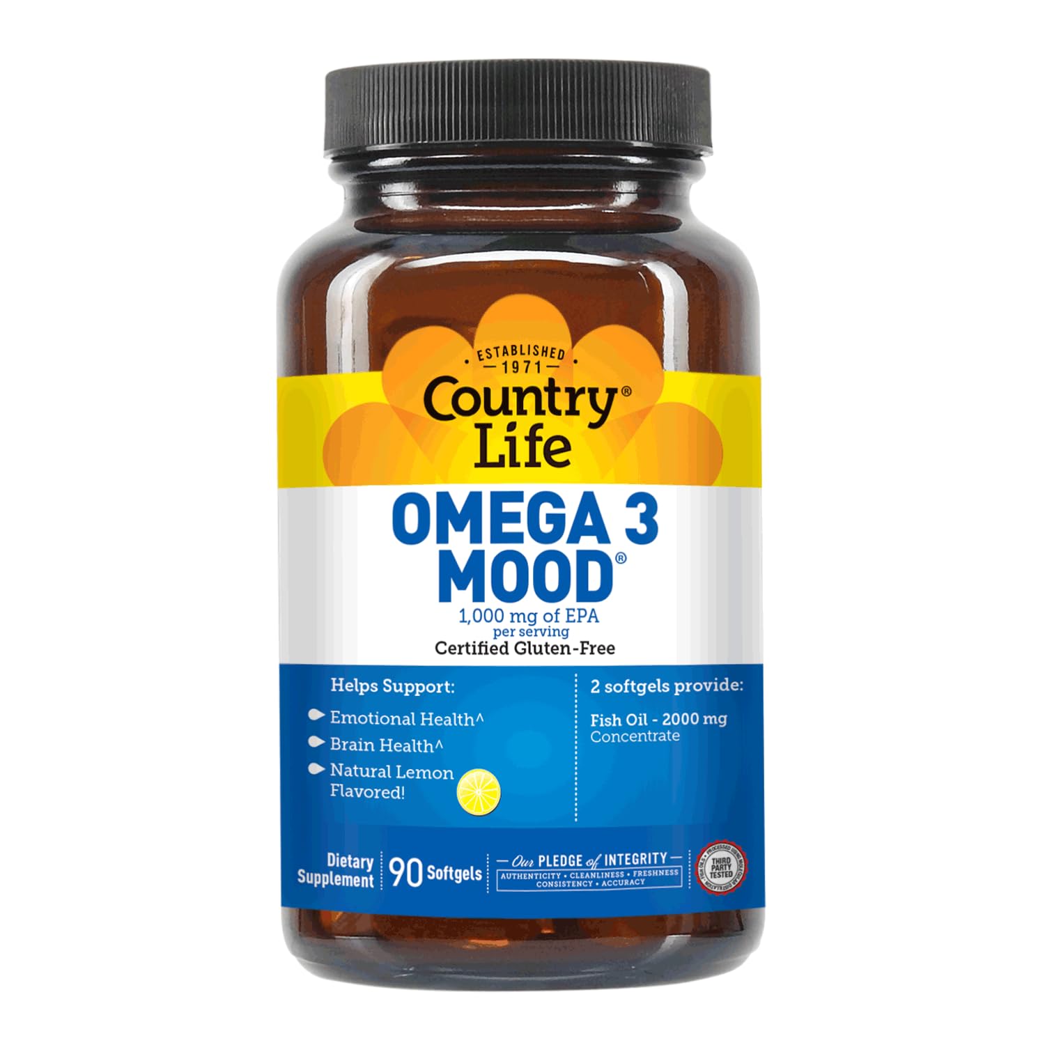 Country Life Omega 3 Mood ingredients list shows fish oil sources.