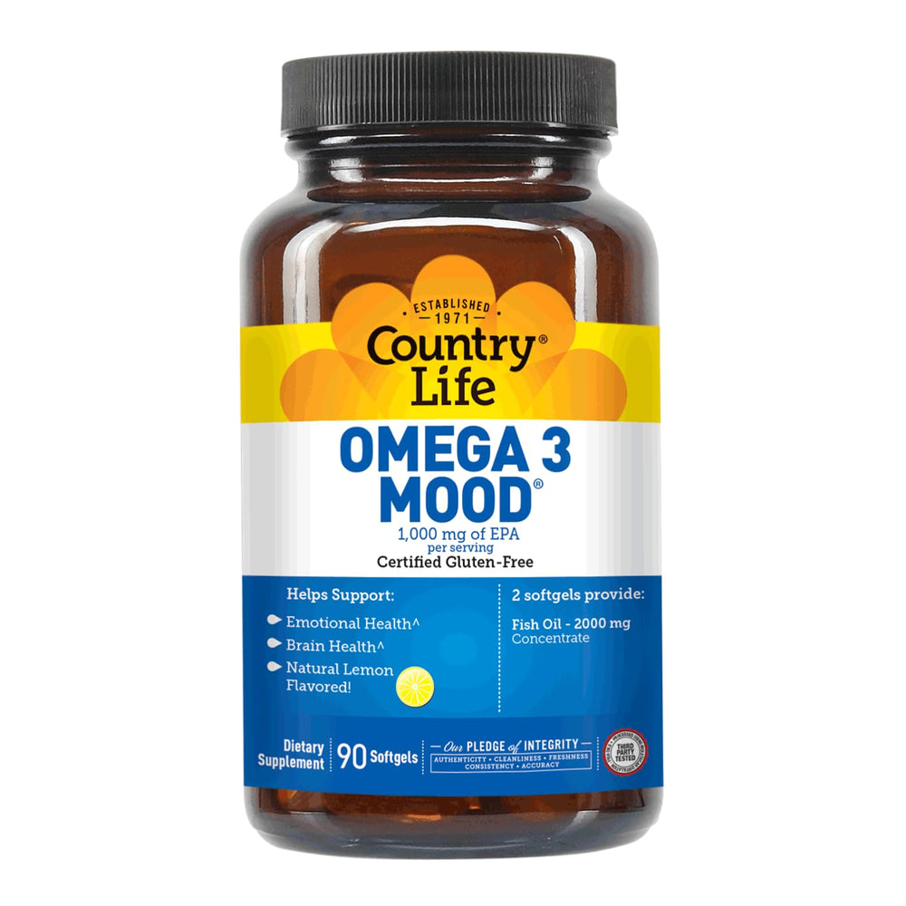 Country Life Omega 3 Mood ingredients list shows fish oil sources.