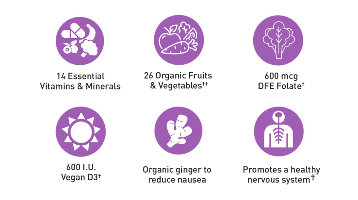 Country Life Realfood Organics Prenatal Multi tablet close-up shows easy-to-swallow form
