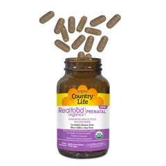 Country Life Realfood Organics Prenatal Multi packaging notes soy-free and no artificial additives
