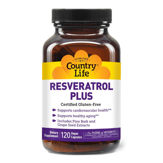 Country Life Resveratrol Plus bottle for daily antioxidant support.