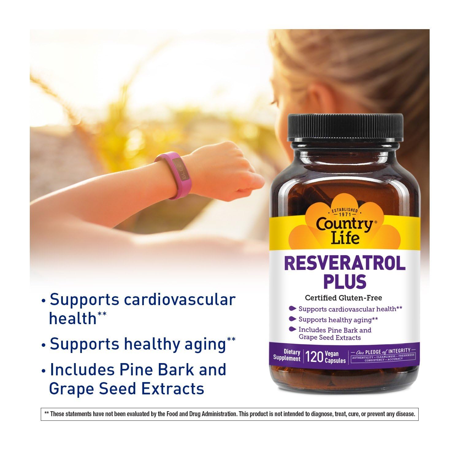 Pine bark extract detail in Country Life Resveratrol Plus for cardiovascular support.