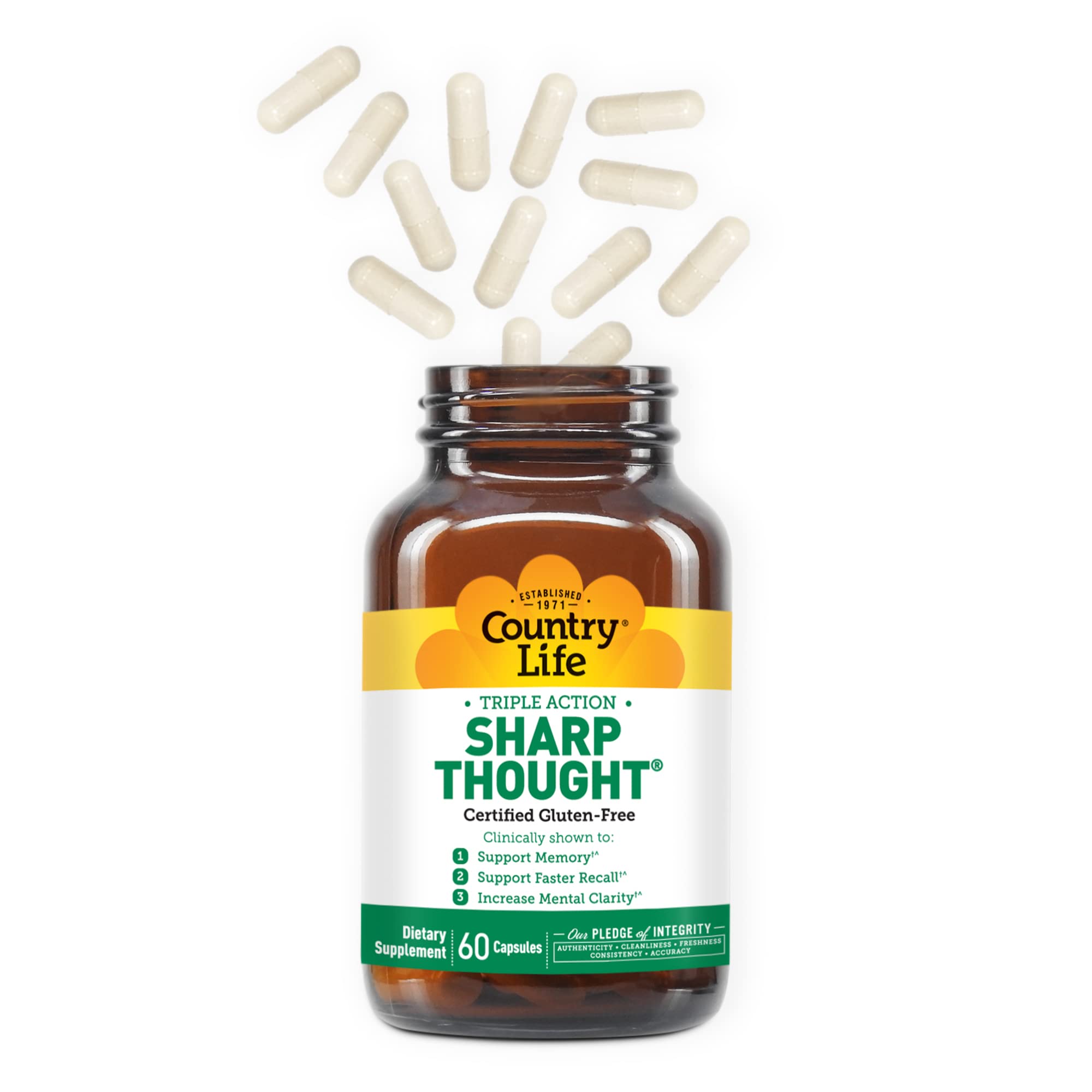 Country Life Sharp Thought gluten-free label indicating clean ingredients.