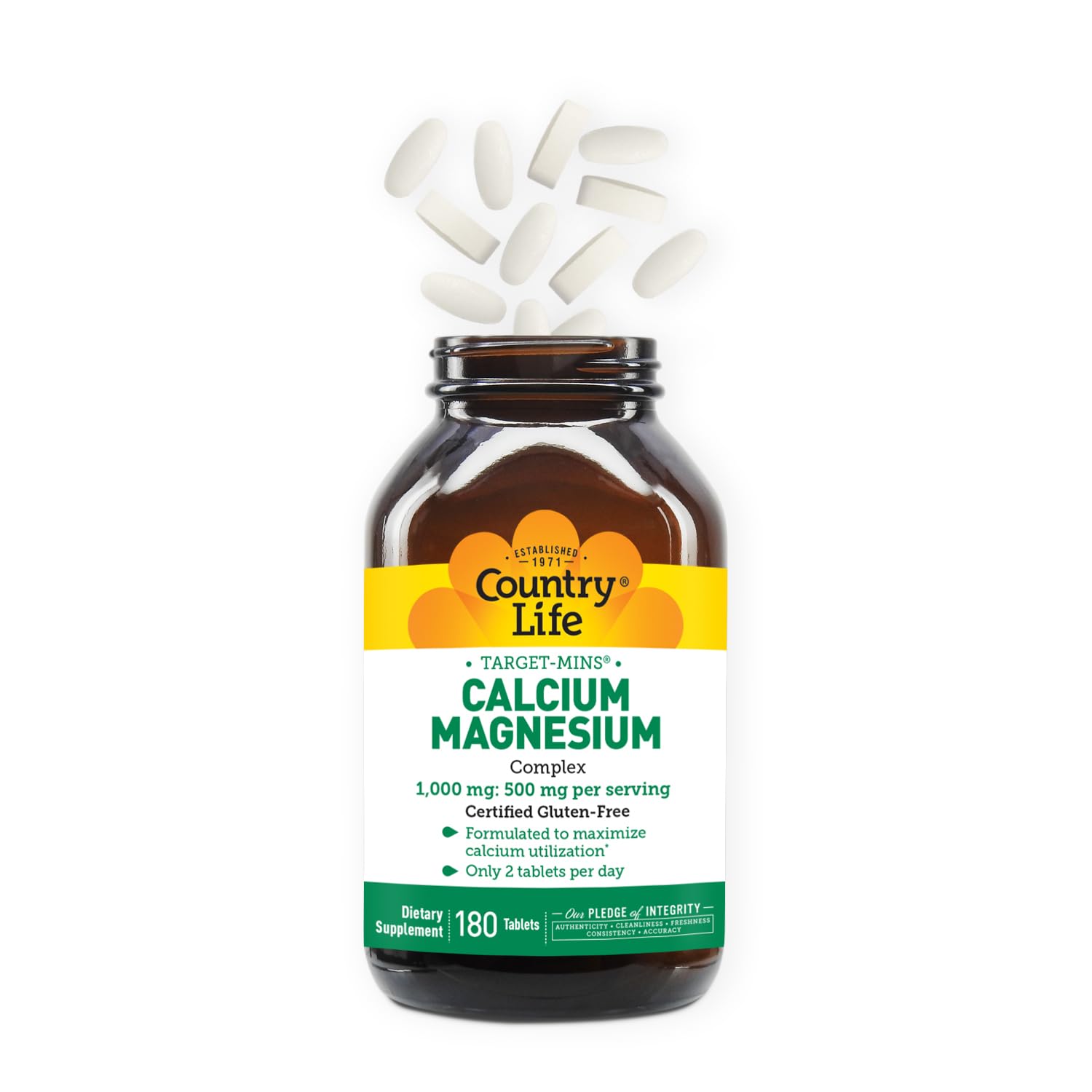 Country Life Target-Mins calcium magnesium complex non-GMO seal on packaging.