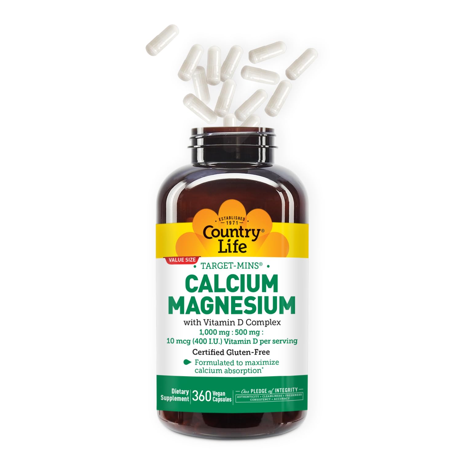 Country Life Target-Mins calcium magnesium vitamin D3 combination visible in capsules for balance