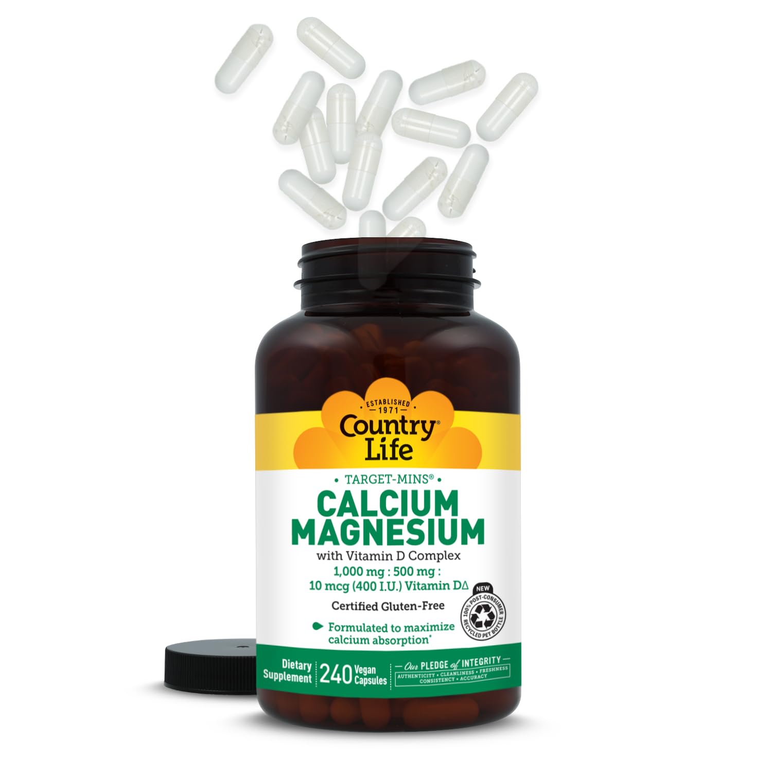 Country Life Target-Mins nutrition panel close-up highlighting calcium and magnesium details