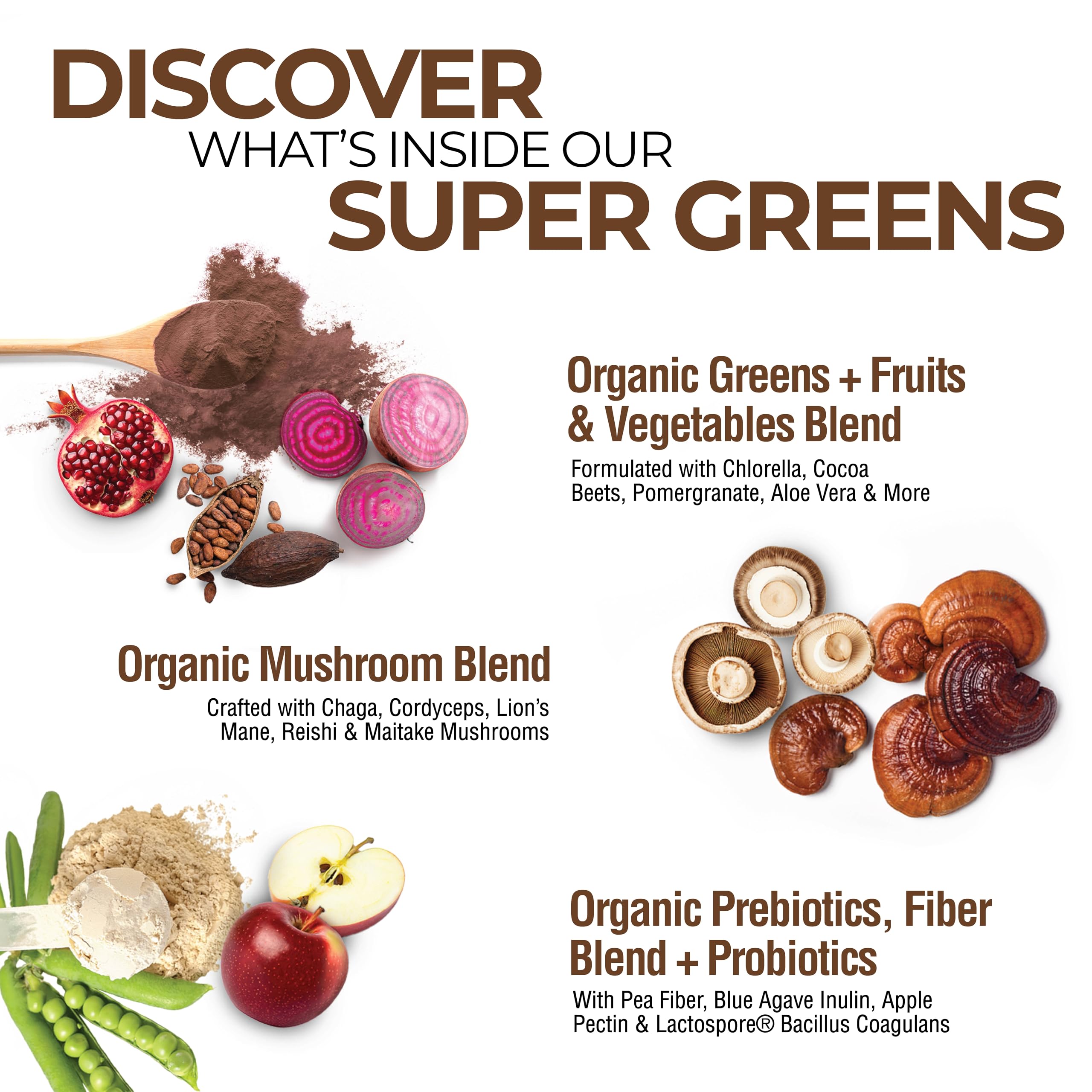 Country Farms Super Greens Chocolate shake in glass with smooth chocolate flavor.
