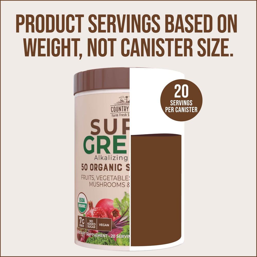 Two-pack box display for Country Farms Super Greens.