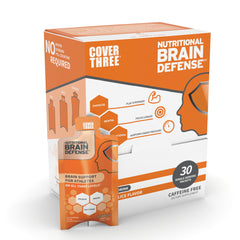 Cover Three Brain Defense orange slice bottle close-up, showcasing flavor and omega-3 support.