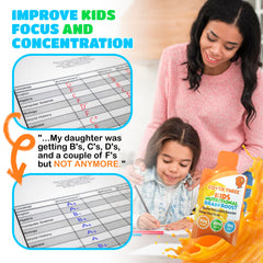 Cover Three doctor-formulated kids focus image emphasizes science-backed ingredients for concentration support.