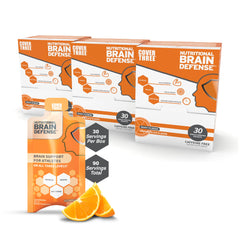 Cover Three orange flavor bottle closeup signaling focus and recovery support