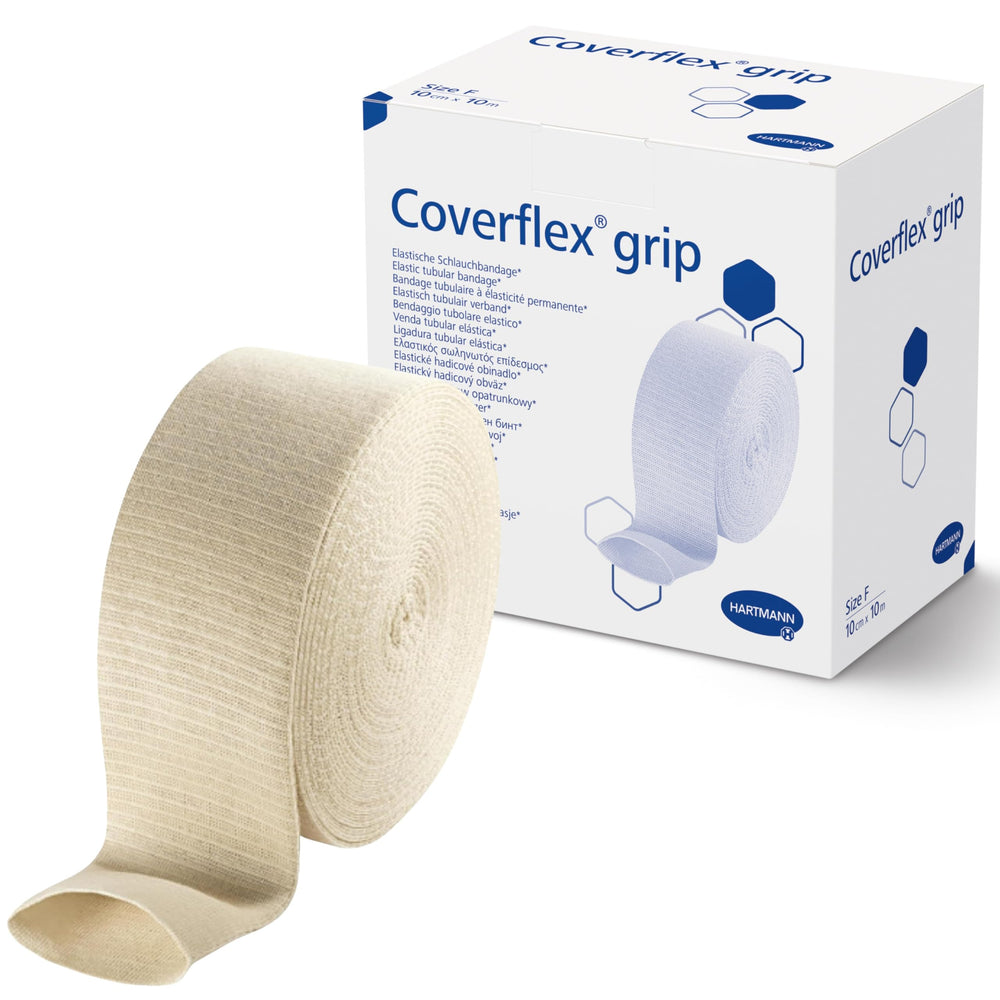 Coverflex Grip Tubular Bandage on knee with secure compression