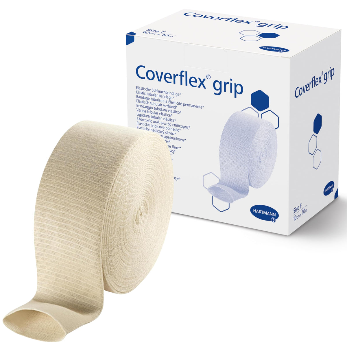 Coverflex Grip Tubular Bandage on knee with secure compression