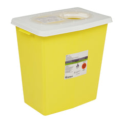 COVIDIEN SharpSafety container with yellow slide lid, 12-gallon capacity for secure trace chemotherapy waste disposal