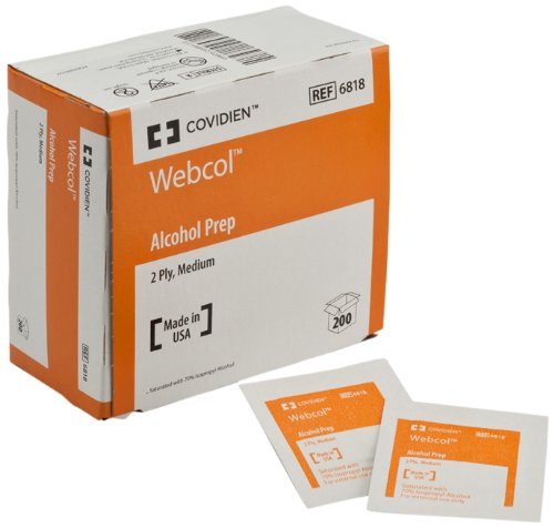 COVIDIEN Webcol alcohol prep pad; sterile 2-ply pad for reliable cleansing and pre-injection prep.