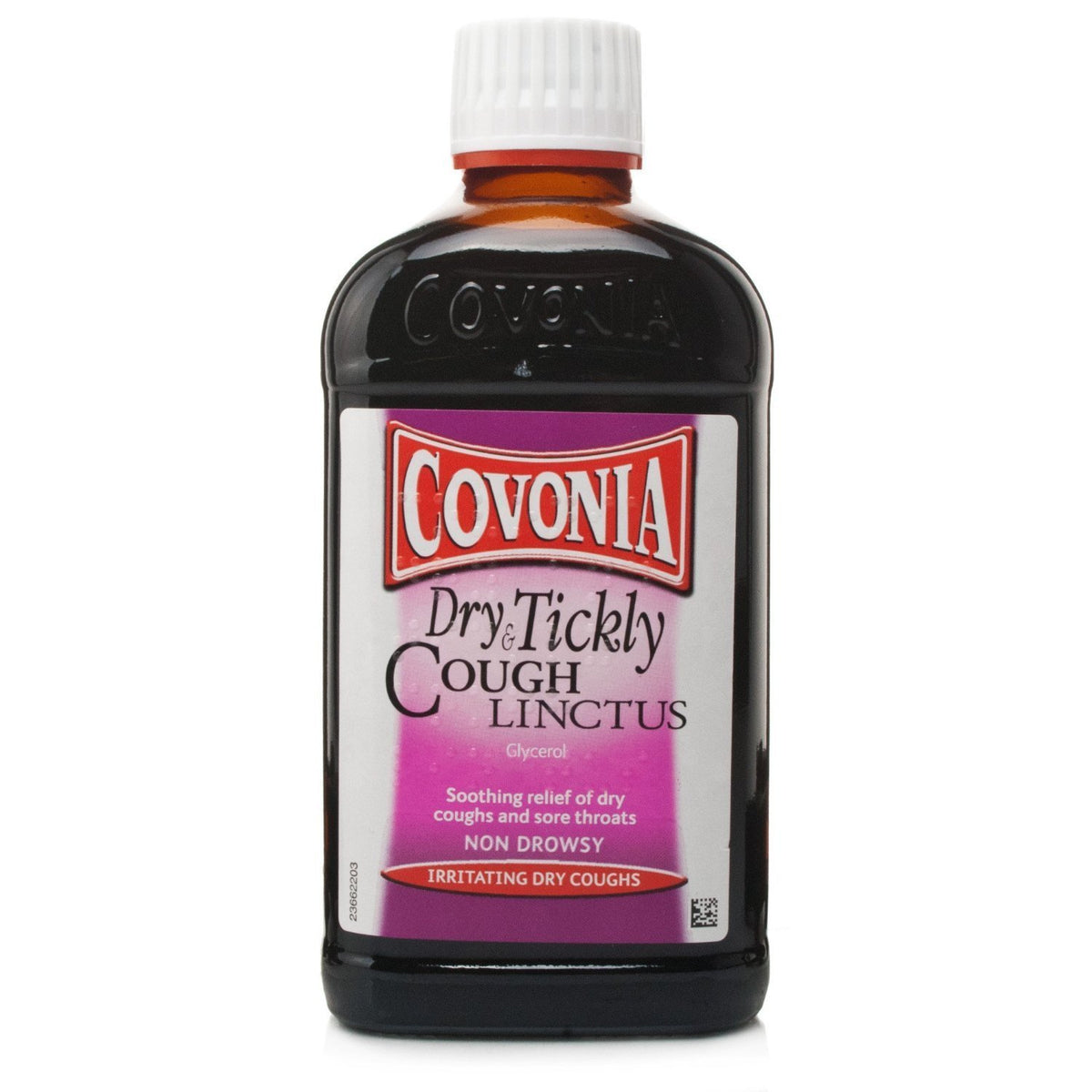 Covonia Dry & Tickly Cough Linctus bottle pour may soothe throat irritation