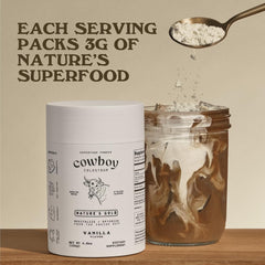 Cowboy Colostrum Frothing Milk Glass demonstrates creamy texture when blended.