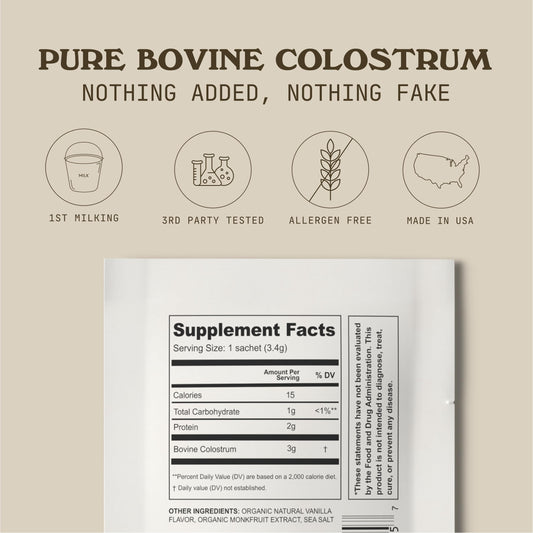 Cowboy Colostrum Powder Dry Bottle shows premium full-fat formula for gut health.